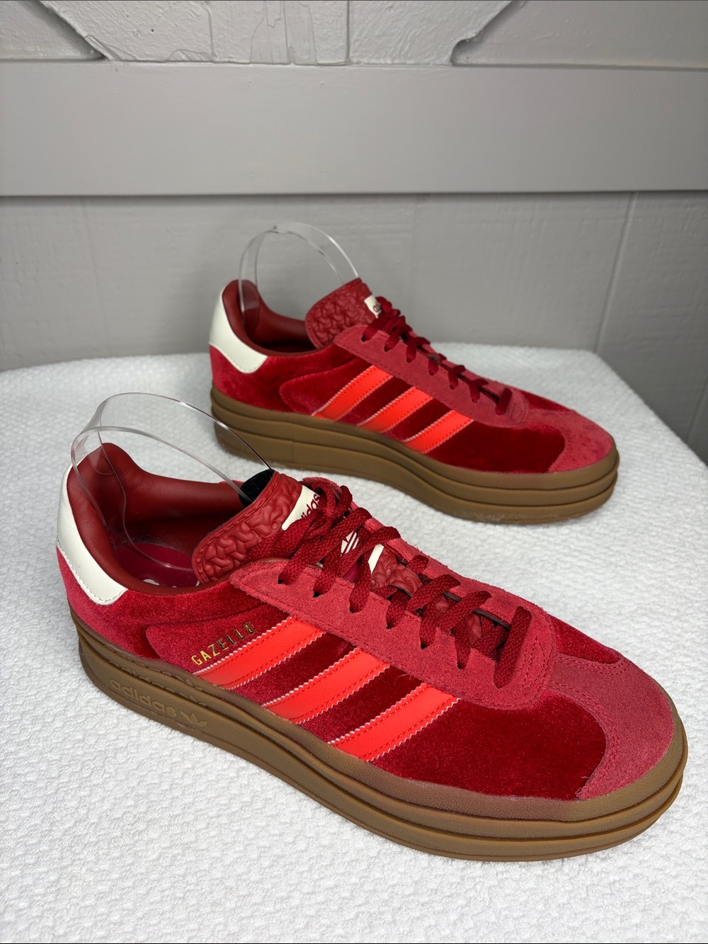 adidas Gazelle Bold Platform Sneakers Red Velvet Gum Sole Women's Size 10